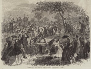 Het Eerste Turf van de Chichester en Midhurst Spoorweg snijden (gravure) door English School