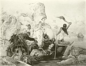 De dood van Barbarossa (gravure) door English School