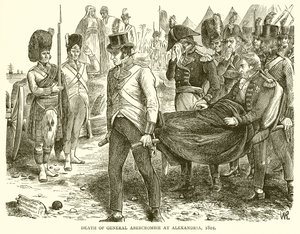 Dood van Generaal Abercrombie in Alexandrië, 1801 door English School