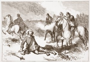 Dood van Gustavus Adolphus, illustratie uit De Geschiedenis van het Protestantisme door James Aitken Wylie, 1878