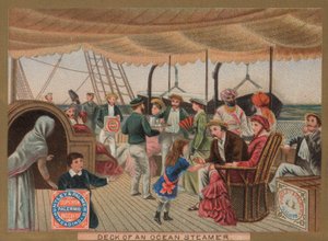 Dek van een oceaanstomer (chromolitho)