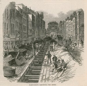 Het verdiepen van de riolen in Fleet Street