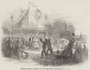 Deeside Railway, het eerste graszoden snijden door English School