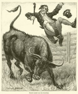 Dennis over de grens gegooid (gravure)