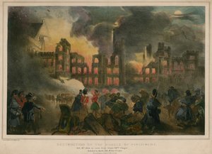 Vernietiging door brand van de Huizen van het Parlement op 16 oktober 1834, zoals gezien vanaf de kapel van Hendrik VIII