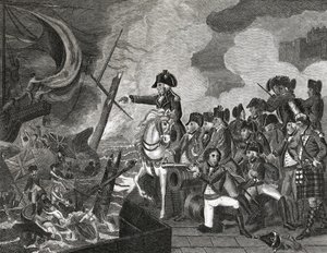 Vernietiging van de Kanonneerboten voor Gibraltar, gegraveerd door H.Cook, 1816 door English School