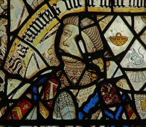 Detail van een raam met de schenker (glas-in-lood) (detail) door English School