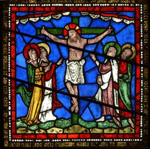 Detail uit het oostelijke raam van de Trinity Chapel met de Kruisiging