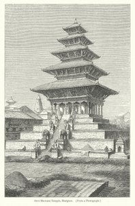 Devi Bhowani Tempel, Bhatgaon (gravure) door English School