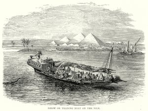 Dhow of handelsboot op de Nijl (gravure) door English School