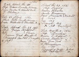 Dagboek, met details van schip, datum, kapitein, land, bestemming, vertrek, gewicht en diepgang van elke reis door English School