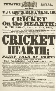 Dickens affiche: The Cricket on the Hearth in Theatre Royal, Derby, 15 januari 1846