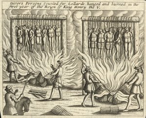 Duikers geteld voor Lollards (gravure)