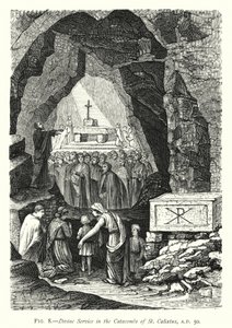 Goddelijke Dienst in de Catacomben van Sint Calixtus, AD 50