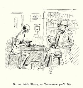 Drink geen sherry, anders sterf je morgen; eet, drink en wees vrolijk, want morgen sterven we (litho)