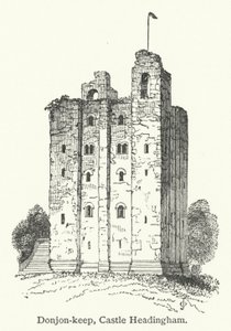 Donjon-keep, Kasteel Headingham (gravure) door English School