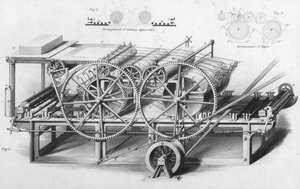 Dubbele cilinder drukmachine uit Cyclopaedia of Useful Arts & Manufactures, bewerkt door Charles Tomlinson, ca. 1880s