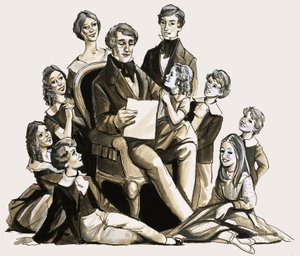 Dr Clement Moore leest zijn kerstgedicht voor aan zijn kinderen door English School