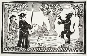 Dr. Faustus roept de Duivel op, illustratie uit Chap-books of the Eighteenth Century door John Ashton, gepubliceerd 1882 door English School