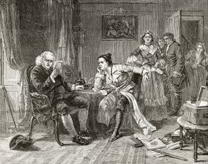 Dr. Samuel Johnson leest het manuscript van 