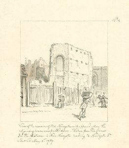 Tekening van de overblijfselen van Old Newgate (inkt op papier) door English School
