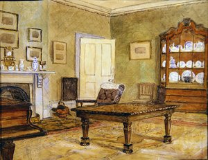 Saloninterieur met porseleincollectie, c.1890 door English School