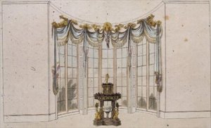 Salonraamgordijn en jardinière, plaat 101 uit Ackermann