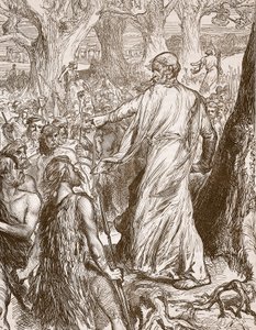 Druïden die de Britten aanzetten om de landing van de Romeinen te weerstaan, illustratie uit Cassells Illustrated History of England door English School