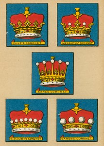 Hertogskroon. Markieskroon. Graafskroon. Burggraafskroon. Baronskroon door English School