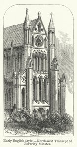 Vroeg-Engelse stijl, noordwestelijk dwarsschip van Beverley Minster (gravure) door English School