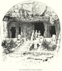 Oostfront van de Rotstempel van Elephanta (gravure) door English School