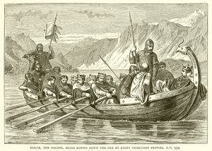 Edgar, de Vredelievende, wordt door Acht Onderworpen Prinsen over de Dee Gevaren, A.D. 959 door English School