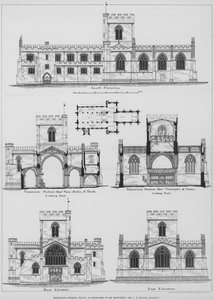 Edington Kerk, Wilts, zoals voorgesteld om te worden gerestaureerd (gravure) door English School