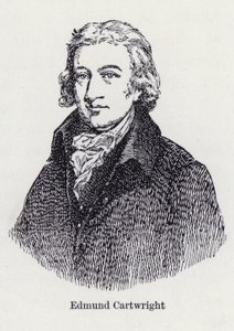 Edmund Cartwright, Engelse uitvinder van het mechanisch weefgetouw (litho) door English School