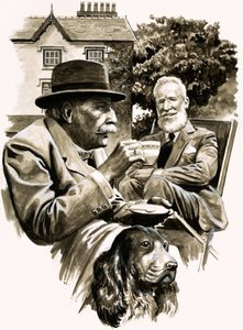 Edward Elgar en George Bernard Shaw drinken thee