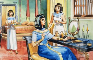 Egyptische dame aan haar kaptafel