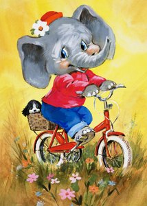 Olifant op een fiets door English School