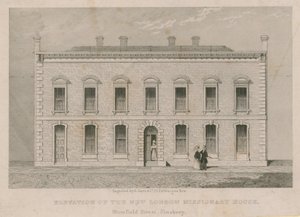 Opstand van het nieuwe London Missionary House, Blomfield Street, Finsbury