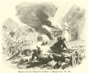 Elia en de profeten van Baäl, 1 Koningen, xviii, 37, 38 door English School