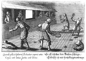 Elizabethaanse tennis (gravure) door English School