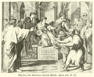 Elymas de tovenaar blind geslagen, Handelingen, xiii, 8, 11 door English School