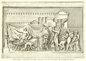 Elysisch banket. (Bas-reliëf vaak genoemd: Bacchus in het huis van Icarius. In het Louvre Museum)