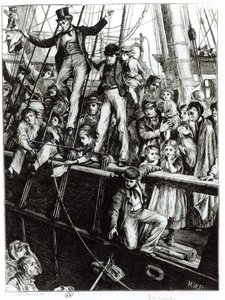 Emigranten verlaten Oud Engeland, uit het tijdschrift The Graphic, 18 december 1869 door English School