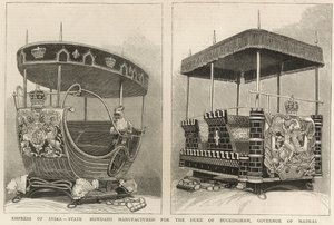 Keizerin van India: staats-howdahs vervaardigd voor de hertog van Buckingham, gouverneur van Madras, uit The Graphic, 3 februari 1877 door English School