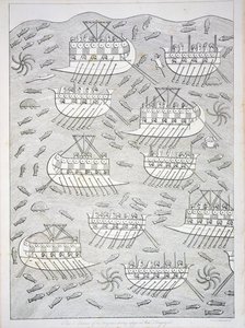 Vijanden van de Assyriërs die hun toevlucht zoeken in schepen, plaat 71 uit Nineveh en zijn Overblijfselen door Austen Henry Layard (1817-94) gepubliceerd 1849
