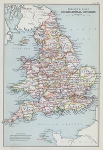 Engeland en Wales, kerkelijke afdelingen (kleurenlitho) door English School