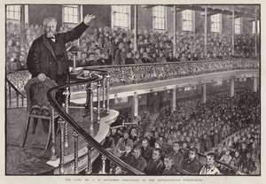 Engelse bijzondere baptistenprediker Charles Haddon Spurgeon die predikt in de Metropolitan Tabernacle, Londen door English School