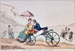 Engelse komische tekening over het begin van de fiets