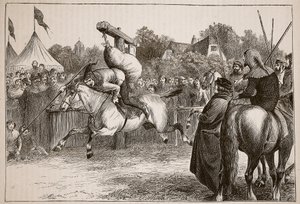 Engelse vrolijkheid in de veertiende eeuw: Steekspel bij de Quintain, illustratie uit Cassells Geïllustreerde Geschiedenis van Engeland door English School