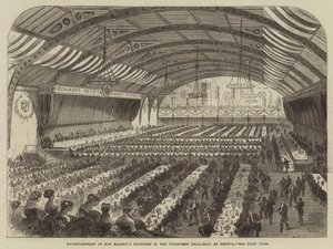 Vermaak van de Ministers van Hare Majesteit in de Vrijwillige Oefenhal in Bristol (gravure) door English School